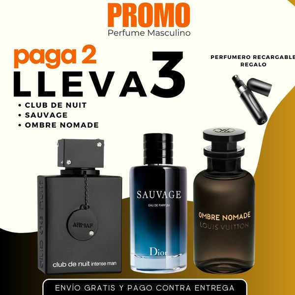 0132 - 3 PERFUMES + 1 REGALO (Sauvage+ombre nomade+club de nuit + Perfumero)