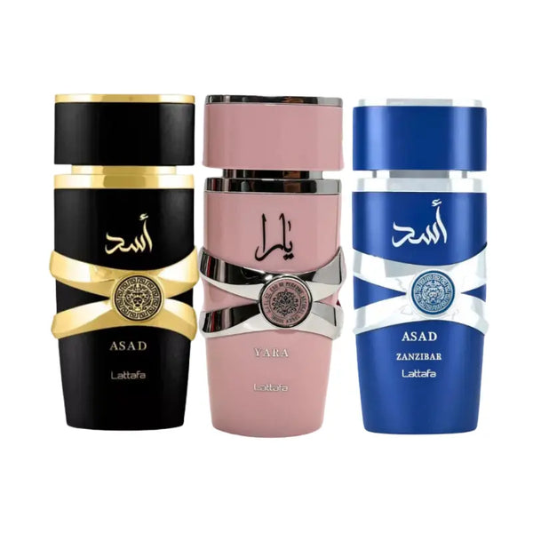 Kit 3 Perfumes Arabes Asad, Yara, Asad Zanzibar