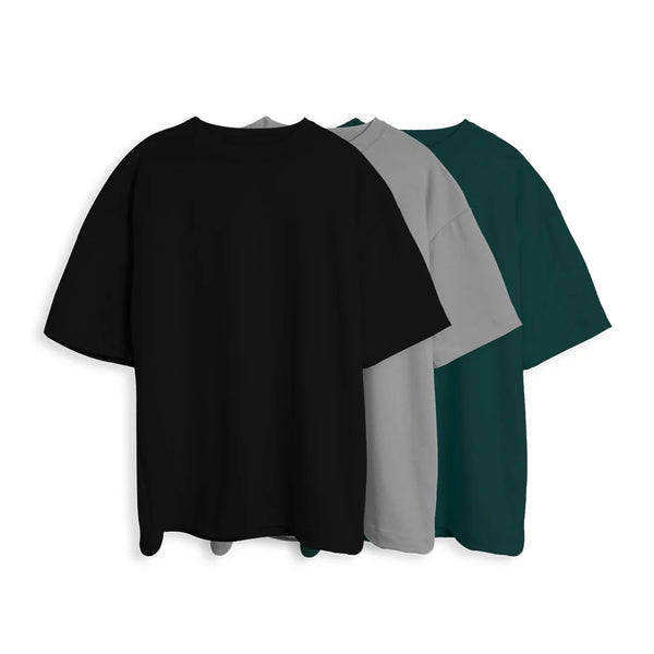 CAMISETA OVERSIZE X3 - (NEGRO, GRIS, PINO)