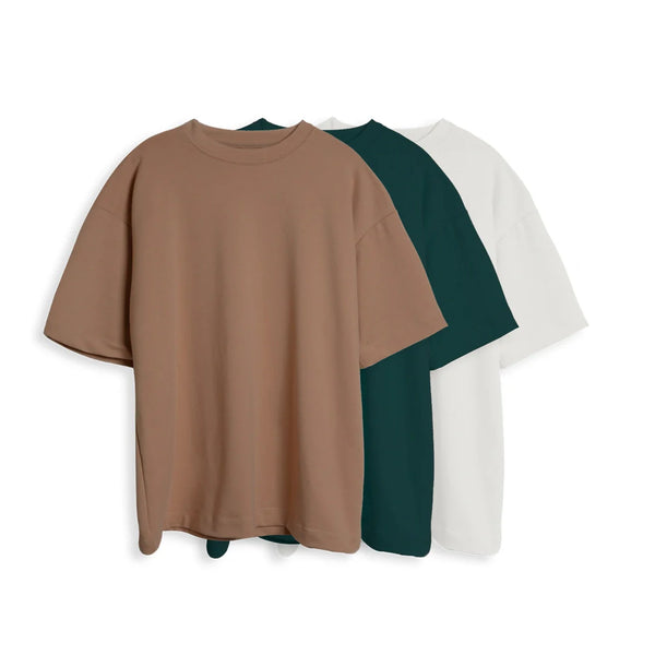 CAMISETA OVERSIZE X3 - (TABACO, PINO, BLANCO)