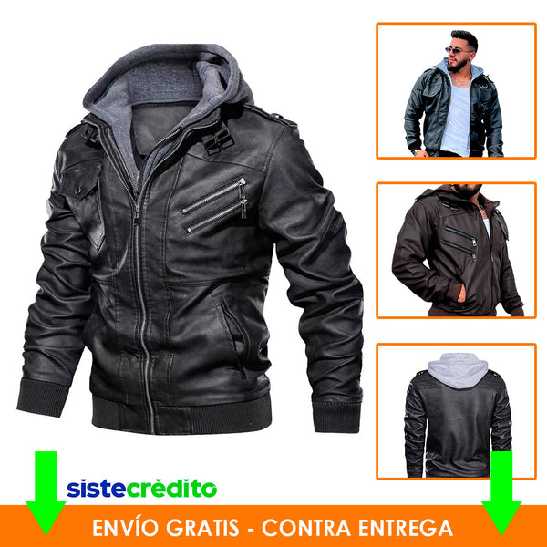 Chaqueta Premium Tipo Cuero con Capota Removible