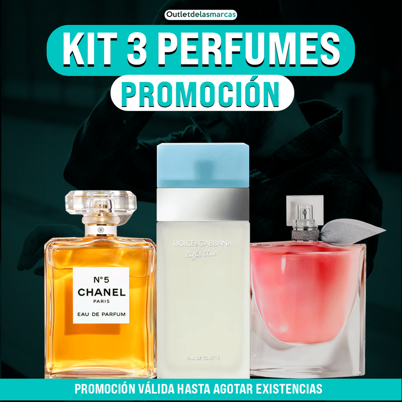 🔥 Kit 3 Perfumes SEDUCCIÓN 🔥 (La Vie Est Belle + Chanel N°5 + D&G Light Blue)