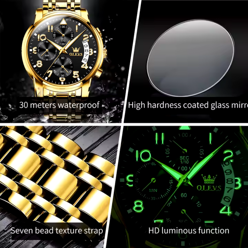 💥 EDICIÓN LIMITADA!❗️ Cuarzo™ Reloj Suizo De Oro En Negro