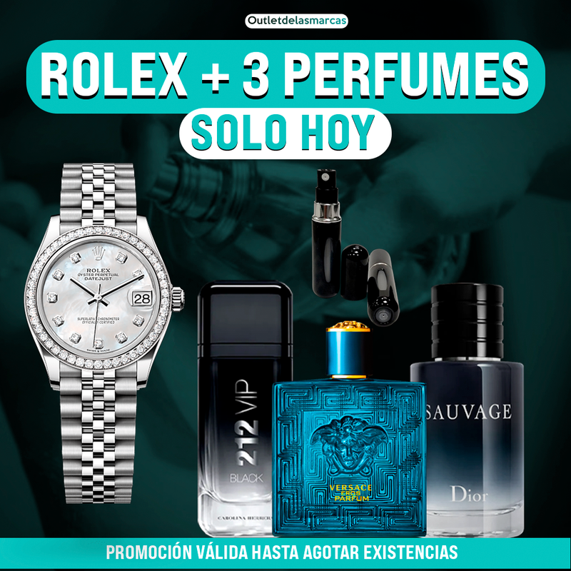 🎁 Rolex + 3 Perfumes: ¡SOLO HOY! 🔥 - 212 Vip + Eros Versace + Sauvage Dior